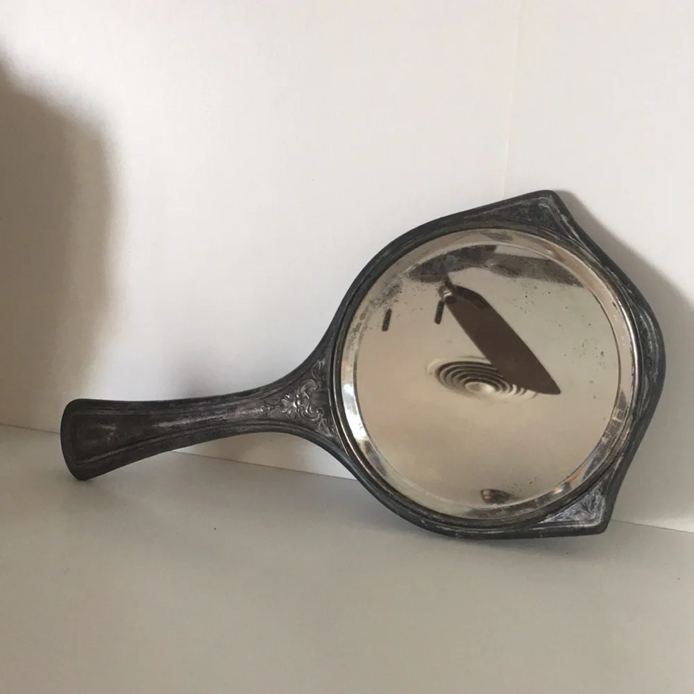 Vintage Sterling Silver & Glass Hand Mirror Antique Vanity Gift